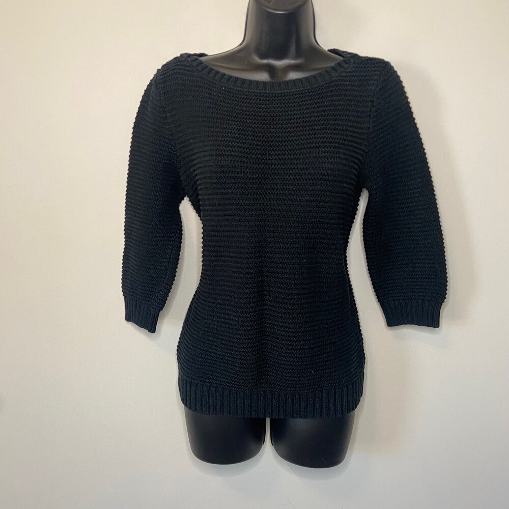 Ralph Lauren Black Crochet Knit Sweater Sz Medium